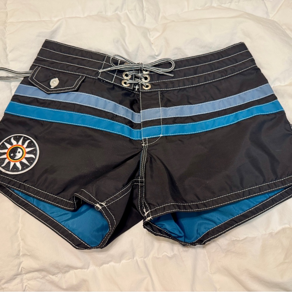 Women’s 402 Birdwell Britches Board Shorts - Black with Blue horizontal stripes